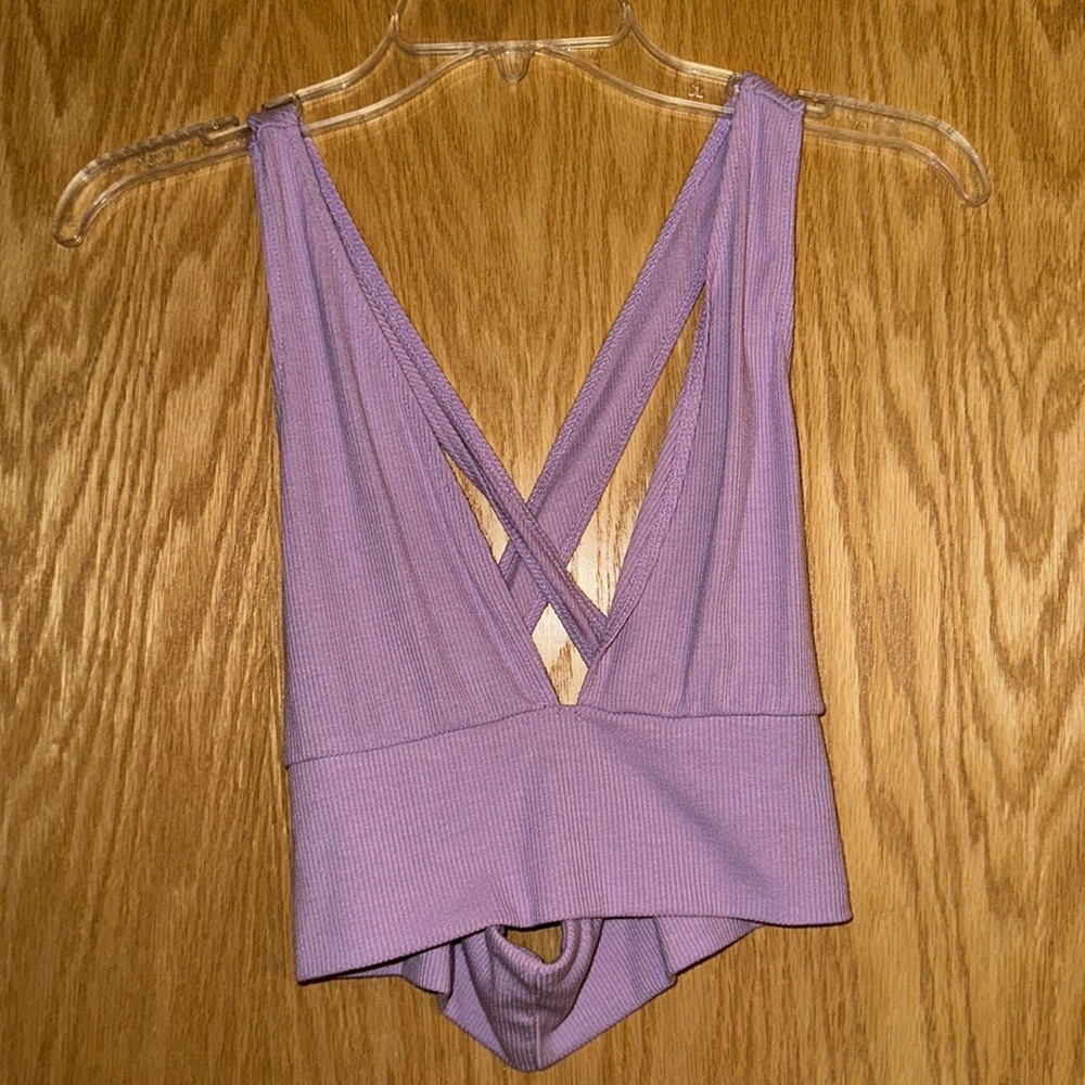 Strappy Cross over purple tank top